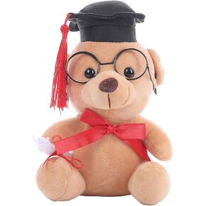Lassos Boutique Graduation Bear 2025 Grad Stuffed Animal Plush Bear with Bachelor Cap, Glasses, Diploma Scroll for Table Shelf Home Decor, Gift Favor (White)