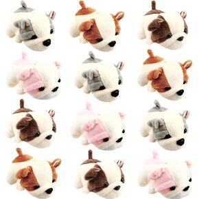 12 Pcs 4 Inch Mini Plush Puppy Toy Cute Stuffed Dog Toy Stuffed Animals Pendant for Birthday Party Ornaments Stuffed Doll Keychain Home Decoration, 4 Colors