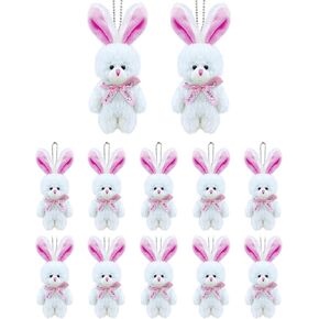 12 PCS Small White Stuffed Plush Bunny, 5 inch Cute Soft Mini Bunnies Bulk,Small Rabbit Keychain Plush for Easter Basket Filler , Baby Shower Decoration, Birthday Theme Party Favors, DIY Accessory