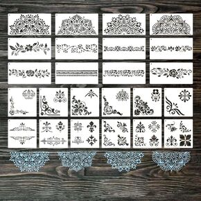 24pcs stencils stencils plastic corner for الحرف اليدوية للرسومات الزاوية القابلة لإعادة الاستخدام