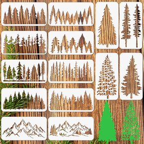 Origach 14 PCS Ergen Bine Tree Stencils للطلاء على جدار الخشب ، ورسوم الطلاء الأشجار القابلة لإعادة الاستخدام للسيارات القماشية للأثاث - ديكور المنزل ، 11.8 × 6 بوصة