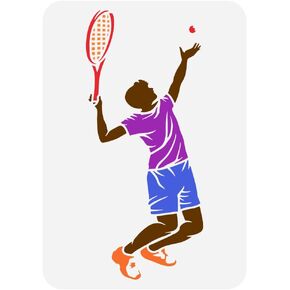 FINGERINSPIRE Tennis Player Painting Stencil 8.3x11.7inch Reusable Tennis Athlete Drawing Template Tennis Racket Stencil Sport Theme Deoration Stencil for Painting on Wood Wall Fabric Paper Furniture