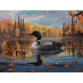 IPISSOI Loons Swimming Lake Diamond Art Painting Art Kits for Adults Diamond Art Painting Diamond Art Kits 5D Diamond Art Painting Art Kits for Home Wall Decor 12x16in/30x40cm