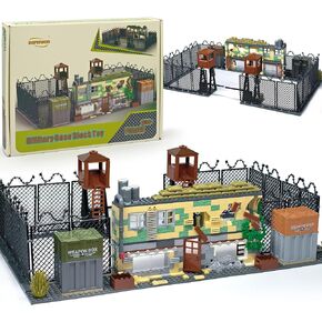 Military Base Building Block Toy for Army War Accessories, Command Center with Guard Tower Wire Fence and Weapon Box for Soldier Minifigure Building Kit Toy Gift for Kids 8 10 12 14 Years (640pcs)
