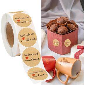 500pcs Handmade with Love Stickers 0.98'' Canning Labels for Mason Jar Kraft Sealing Labels Stickers for Baked Packaging Round Adhesive Tags for Shopping Business for DIY Roll (Style A)