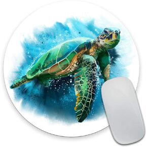 Smooffly Round Gaming Mouse Pad Custom Design, Big Sea Turtle Non-Slip Rubber Mouse Pads Watercolor Mat Size 7.9 x 7.9 x 0.12 Inch