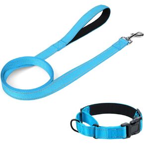 6FT3/4" Dog Leash and Collar (10-12"), Reflective Soft Neoprene Martingale Dog Collars and Leashes for Dogs, Aqua Blue