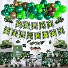 Army Party Decorations, Army Birthday Party Supplies Kit, Army Decorations For Party, Army Banner Cake Topper Swirls, Camouflage Balloon Garland Arch Kit