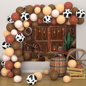 Vansolinne Western Party Decorations Wild West West Balloon Arch Kit Horse Barn Fabric Cowboy Banner for My First Rodeo Birthday Promosse Background Western Western Supplies Supplies