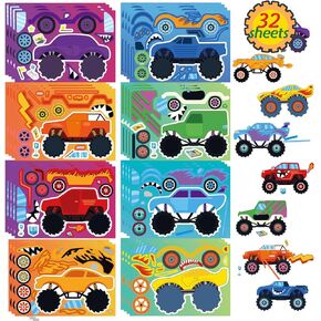 32 قطعة Make-A-Face Package ، مختلطة ومطابقة مع 8 ملصقات Monster Truck (4 من كل منها) ، اصنع ملصقات خاصة بك للأطفال المراهقين ، ومكافأة ، ديكور ، فكرة هدية
