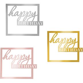 مربع عيد ميلاد سعيد الديكور الجانبي كعكة ، 3 أجهزة كمبيوتر أكريليك مرآة الديكور ، اطلاق الكعكة مرصعة توبيبر علامة عيد ميلاد لحفل الكعكة لوازم للأطفال أو البالغين