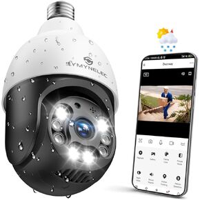 SYMYNELEC Light Bulb Security Camera Outdoor Waterproof 2.5K, 2.4GHz Wireless WiFi Light Socket Security Cam with AI Human Motion Detection Tracking Color Night Vision Works with Alexa Google (2 PCS)