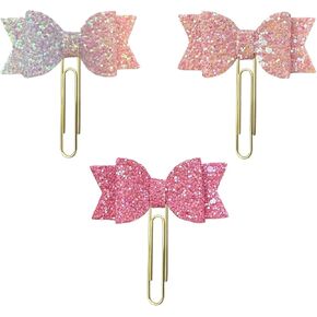3Pcs Cute Bow Bookmark, Elegant Pink Bowknot Paper Clips Bookmark, Dainty Page Markers for Books, Cute Paperclip Book Markers for Book Lovers, Women, Office and School (Pink)