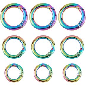 GORGECRAFT 1 Box 12Pcs Spring O Rings 3 Sizes Rainbow Color Round Carabiner Clip 19mm 16mm 12mm Diameters Snap Trigger Buckle for Keychains Bag Purse Handbag DIY Craft Jewelry Making Accessories