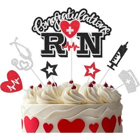 Congrats Nurse Cake Topper – Congratulations RN Graduation Cake Decoration, Red and Black Nursing School Party Supplies for Grad Celebration