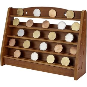FINGERINSPIRE Challenge Coin Display Case 15.7x4x11inch 5 Rows Wooden Challenge Coin Wall Display Stand Military Coin Holder Army Coins Rack Wall Mount Coins Collection Rack Stand for Award Coins