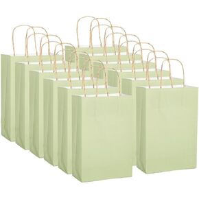Fun Express Large Sage Green Kraft Gift Bags - 7" x 13.25" (Pack of 12) - Perfect for Birthdays, Bridal Showers, Bachelorette Parties & More