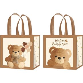 umoni We Can Bearly Wait Treat Bags Bear Baby Shower Party Supplies 12PCS No Woven Teddy Bear Baby Shower Goodie Handle Bags for Bear Theme Birthday Party Decorations
