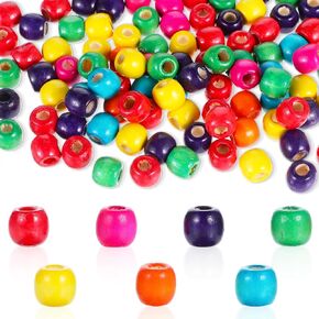 200 Pcs Painted Round Wooden Beads, 12mm Colourful Wooden Beads for Hair, Large Hole Barrel Wood Bead Loose Beads with 6mm Large Hole Wooden Dreadlock Hair Braid Beads for DIY Jewellery Making