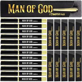 Spakon 10 Sets Fathers Day Christian Gifts Bulk Man of God Pen for Men Bible Verse Pens with Leather Pen Holder Sleeve Faith Based Gifts Baptism Church Party Favor for Dad Pastor