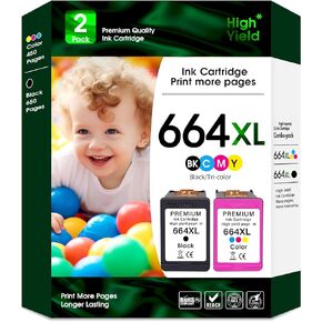 664XL حبر خرطوشة الحبر الأسود والألوان حزمة متوافقة مع HP Ink 664xl 664 حبر خراطيش العمل لصالح Deskjet Ink Advantage 1115 2135 2138 2675 3635 3775 3636 3638 4535 Printer Ink (2Packs)