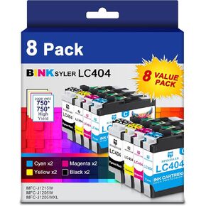 8-Pack LC404 Ink Cartridges for Brother LC404 LC404BK LC404C LC404M LC404Y Ink Work for Brother MFC-J1205W MFC-J1215W Printer (2BK/2C/2M/2Y)