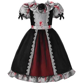 ReliBeauty Kids Broken Creepy Doll Costume for Girls Halloween Costumes,Black & Grey