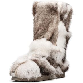 AU&MU Aumu Women's Fur Boot Furry Fluffy Mid-Calf Boots Warm Comfortable Outdoor Snow boots