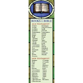 Books of The Bible Christian Bookmark Pack of 25 6.25" x 2", Stained Glass Artwork - Scripture Study Tools for Kids, Teens & Adults – Laminated Religious Bookmarks for Church, School, or Gifts