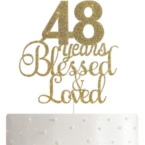 Alpha K 48th Cake / الذكرى السنوية Topper - 48 عامًا مباركة ومحبوب الكعكة مع بريق ذهبي