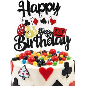 1 PCS Casino Cake Topper ، Poker Chip Pattern Cake Topper Game Chips Player Happy Birthday Cake Decorations for Las Vegas Casino Night Form