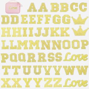 56 PCS Equin Letter Iron on Patches ، Gold Iron on Sequin Letter Patches A-Z Alphabet Patches Platit