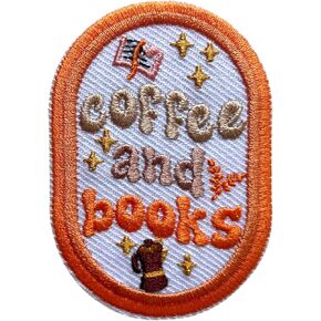 Coffee And Books Patch, 3 Inches Sew On Iron On Patches Coffee Lover Embroidery Patches for Clothes Backpacks Hats Jeans Bags, Book Lover Embroidered Patches, DIY Patch for Book & Coffee Lover