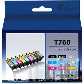 Culater T760 T7601 T7602 T7603 T7604 T7605 T7606 T7607 T7608 T7609 REMANUSTURED INK CARTRIDGE T760 ULTRACHROME HD INK SET البديل لـ SURECOLOR P600 Inkjet (9 PACK)