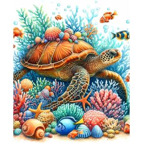 ijbnhd Turtle Diamond Painting Kit for Adults, Sea Turtle Diamond Art Kits for Beginners, Full Drill Round Gem Art Diamond Painting for Home Wall Decor Gift 14x14inch