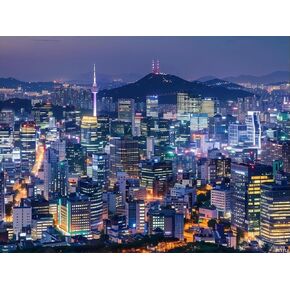 Brtita Seoul كوريا الجنوبية الأفق اللامع ليلا من عرض الماس مجموعات اللوحات الماس للبالغين مثقاب كامل الحفر الماس صورة لديكور المنزل 12x16in / 30x40 سم