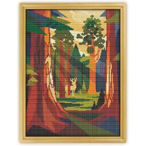 Sequoia National Park K478 Counted Cross Stitch KIT. Threads, Needles, Fabric, Threader, Clippers and 4 Printed Color Patterns. Embroidery Pattern Kit