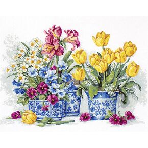 Counted Cross Stitch kit Spring Garden Luca-s B2385 Size: 14.83x10.17 in / 38x26 cm Still Life Flowers Embroidery xstitch DIY Kits