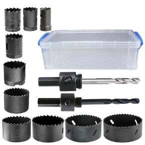 1-1/4, 1-1/2, 1-5/8, 2, 2-1/8" Carbon Steel Hole Saw Set with 1 Mandrel for Soft Wood PVC Panel Plastic, MDF