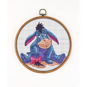 Eeyore K262-0 Counted Cross Stitch KIT. Threads, Needles, 2 Fabrics, Threader, Clippers and 4 Printed Color Patterns. Embroidery Pattern Kit