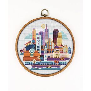 San Francisco USA K080-0 Counted Cross Stitch KIT#2. Threads, Needles, Fabric and 4 Printed Color Schemes Inside. Embroidery Pattern Kit