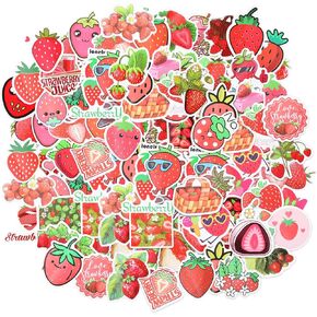 100pcs ملصقات ساخرة الفراولة ، DIY Red Strawberry Standberry ، كرتون ثمار مقاومة للماء فينيل الشارات لزجاجة ماء محمول لأمتعة خوذة التزلج على الجليد على الجليد.