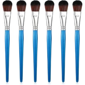 1 Inch Mop Brush for Acrylic Painting 6 PCS Fan Blending Brushes Oval Wide Paint Brushes with Short Wooden Handle for Canvas, Watercolor, Gouache, Oil, Glaze, Face Paint(Blue)