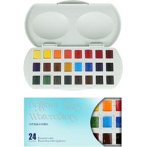 Mairtini Academy Grade Brilliant Series Solid Half-pan Portable Watercolor Set 24 Colors (Oval)