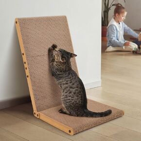 Ownpets Widen Cat Scratcher with Soft Pad, 26.8" L Shape Large Cardboard Cat Scratching Board, Cat Scratch Pad Furniture Protector for Indoor Cats