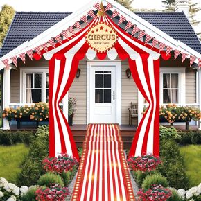 Preboun 9 PCS Circus Tent Tent Decorations Carnival Party Decorations Decorway Deport Decoration Red and White Striped Banner Banner Runners Banner Banner String Lights for Circus Birthday