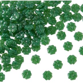 Dicosmetic 100pcs 4 أنماط أربعة أوراق البرسيم حبة 10 مم St Patrick's Lucky Clover Beads حبات الزجاج الأخضر الشفافة شاميروك للأساور القلادات التي تصنع المجوهرات ، ثقب: 1 ملم:
