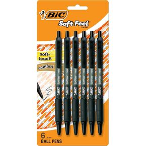 BIC Soft Feel Black Retractable Poins ، نقطة متوسطة (1.0 مم) ، حزمة 6 عقود ، أقلامًا سوداء مع قبضة راحة لللمس الناعم