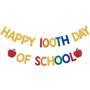 سعيد مائة يوم من لافتة المدرسة - 100 يوم من ديكور المدرسة ، اليوم السعيد لتوفيات الحفلات المدرسية لرياضة مرحلة ما قبل المدرسة الابتدائية زخرفة الفصول الدراسية الثانوية