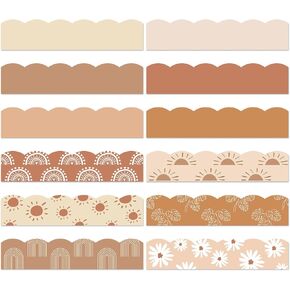 137.8 قدمًا حدود Boho Bulletin Borders 120pcs Retro Daisy Flower Flower Flower Rainbow Sun Sundsive Trim Trim Colorful Bulletin Poard For Booho Party to School Classroom